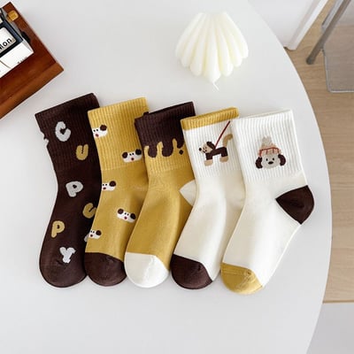 秋冬兒童狗狗棉質中筒襪款5雙組1