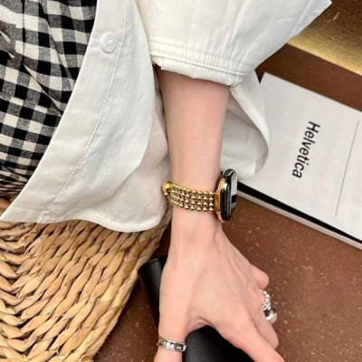 【質感升級】時尚金屬風鋼珠不鏽鋼伸縮鏈 Apple Watch 錶帶8