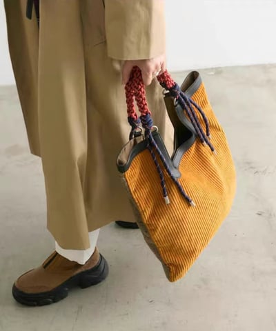 秋冬新款燈芯絨托特包 手工編繩拼接大容量單肩包4