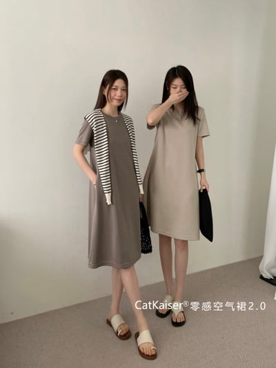 CatKaiser零感空氣裙2.0 簡約氣質純色短袖連身裙6