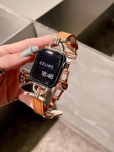 真皮金屬D字蝴蝶扣Apple watch錶帶5
