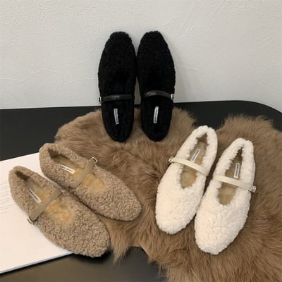 冬季韓版毛毛溫柔感平底鞋  現貨免運黑色棕色1