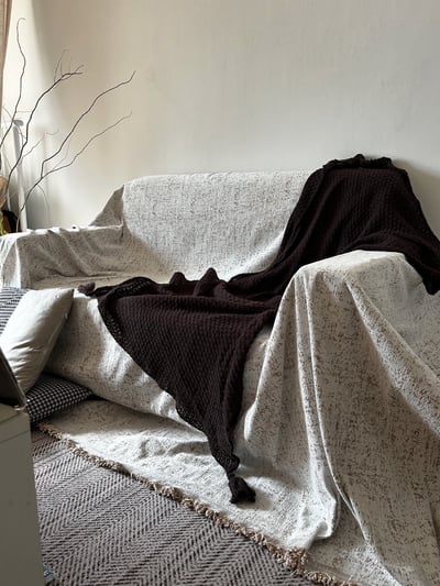 美拉德咖棕大吊穗針織毛毯 北歐極簡沙發毯130×170cm6