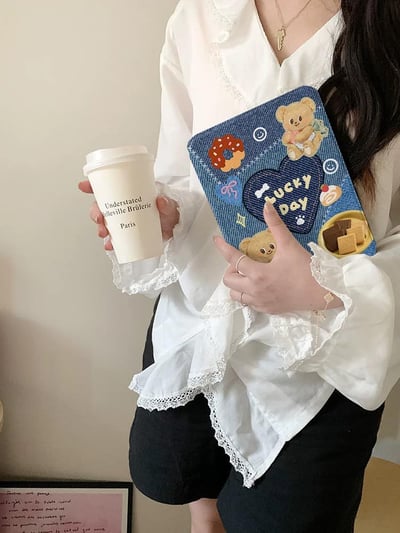 黃油小熊Lucky day 牛仔布藝可愛小熊平板保護套4
