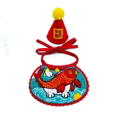 新年限定寵物圍兜帽子組 招財錦鯉×元寶刺繡・過年必備4