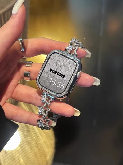 星星帶鑽設計感金屬蘋果錶帶1