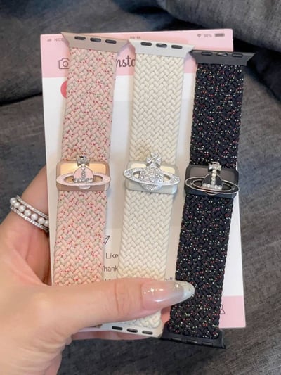 土星閃鑽單圈編織彈力蘋果手錶錶帶1