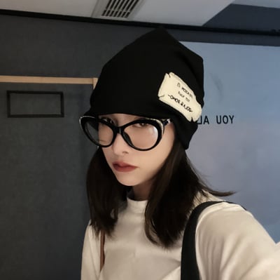 日系百搭貼布包頭針織堆堆帽4