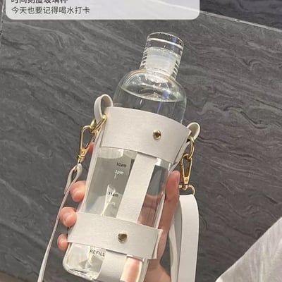 今日喝水打卡神器 時尚皮革背帶玻璃瓶  免運商品7