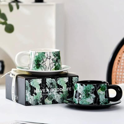 生日禮物 青瀾手繪高級感咖啡杯套裝4