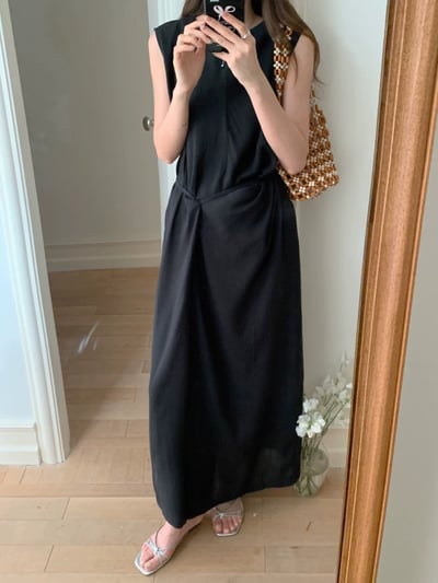 夏季不規則系帶麻棉連衣裙3