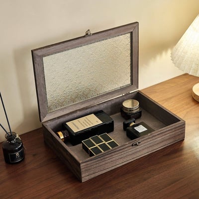 復古玻璃木質收納盒 多尺寸可選首飾水晶珠寶盒4