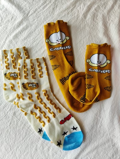 加菲立體我愛黃色貓貓綿襪組2
