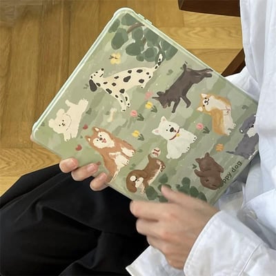 草皮狗公園 狗兒聚會插畫風iPad平板保護套3