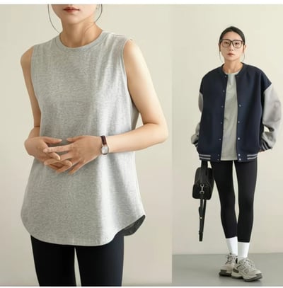 四季都可穿棉質中長版無袖背心2件組3