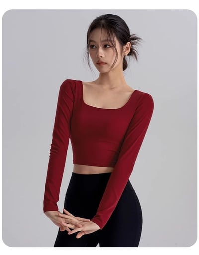 方領美背款 秋冬性感開背修身瑜伽上衣4