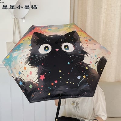 油畫系列可愛貓咪傘 UPF50+黑膠防曬 五折迷你口袋傘9