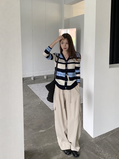 修身高階配色V領條紋開襟衫小外套3