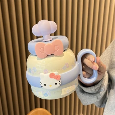 大容量桌雲朵吸管蓋便攜手柄款 貓貓陶瓷內膽大肚保溫杯2