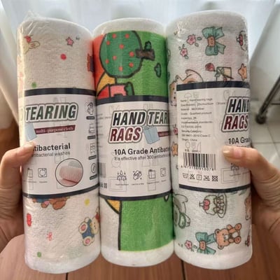 INS風手撕懶人抹布   買一送一 手繪印花乾濕兩用廚房清潔布3