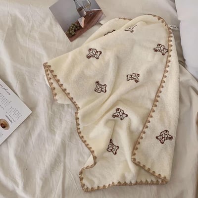 該換浴巾了~刺繡熊熊珊瑚絨速乾浴巾兩件套5