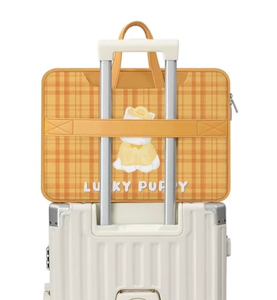 幸運小狗 黃色西高地格紋插畫風多功能旅行電腦包9