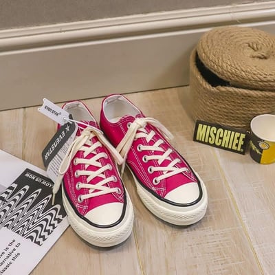 桃紅芭比粉系列帆布鞋  現貨高筒393