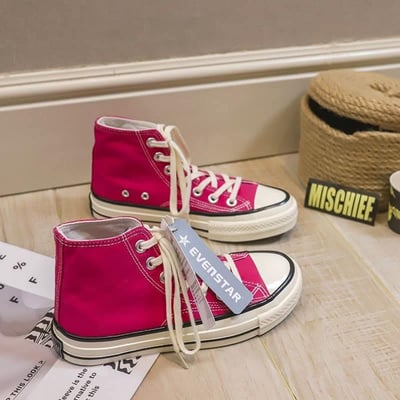 桃紅芭比粉系列帆布鞋  現貨高筒391