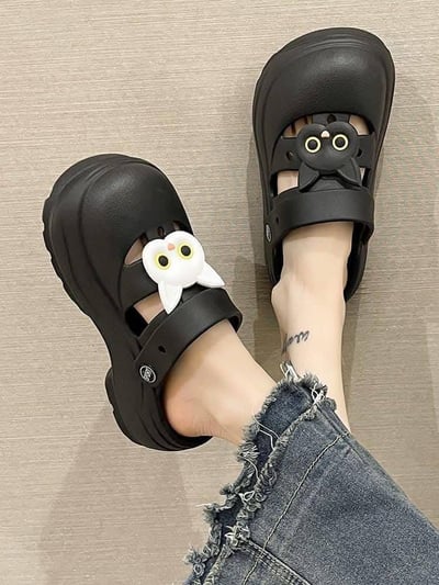 黑白貓貓洞洞鞋防滑厚底涼拖鞋2