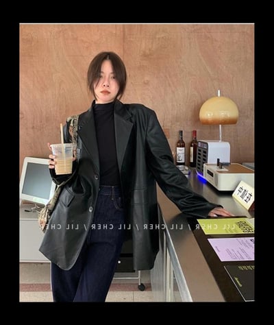韓版復古寬鬆皮衣西裝3