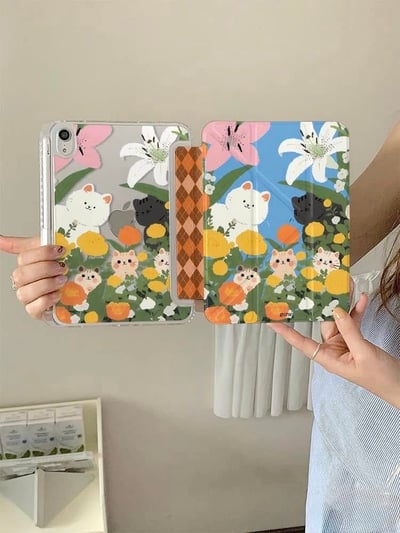 油畫貓 小貓與花朵油畫風iPad平板保護殼4