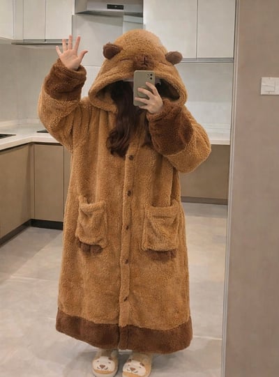 溫暖包圍卡皮巴拉 珊瑚絨冬季睡袍+褲子套裝4