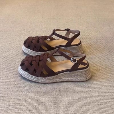 2026夏季新款法式編織包頭涼鞋  厚底增高羅馬鞋2