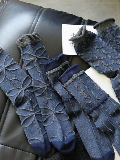 小紅書同款牛仔藍復古中筒襪5雙組3