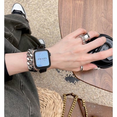 真皮拼接雙圈Apple watch錶帶6