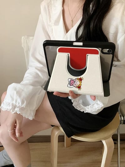 淘氣女孩 米白色小女孩插畫風iPad平板保護套4