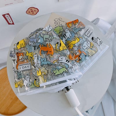 貓咪加柯基全自動折疊透明雨傘1