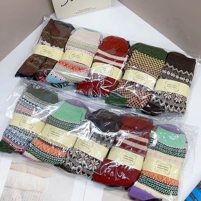日系復古圖騰羊毛感中筒襪 秋冬加厚保暖女襪 堆堆襪 雪地襪 5雙/10雙組7