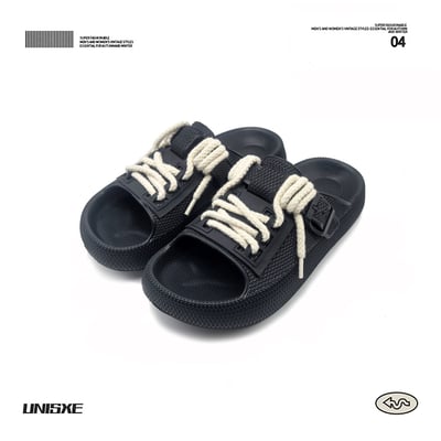 情侶款個性厚底設計感DIY鞋帶拖鞋7