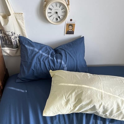 Ins風水洗棉 雙色AB版純色枕頭套一對裝6