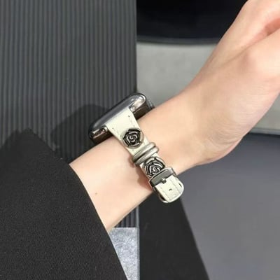 復古金屬山茶花蘋果錶帶  小蛮腰設計百搭氣質款2