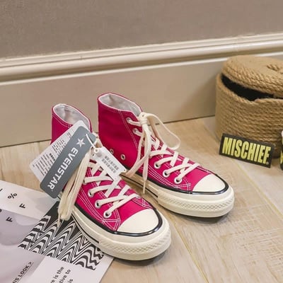 桃紅芭比粉系列帆布鞋  現貨高筒392