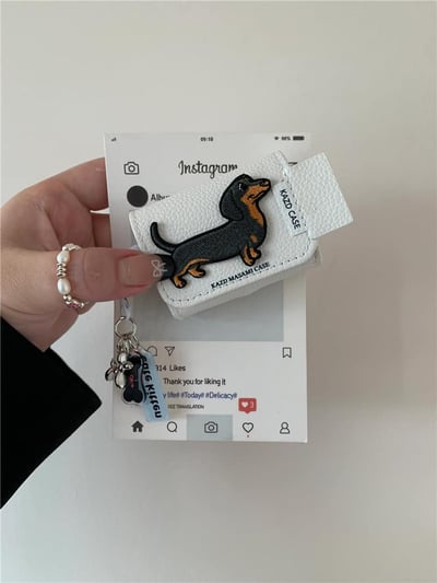 趣味卡通臘腸狗皮質耳機保護套3