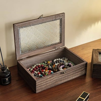 復古玻璃木質收納盒 多尺寸可選首飾水晶珠寶盒3