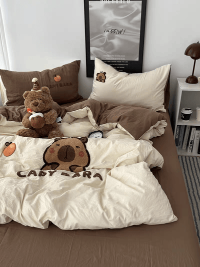 卡皮巴拉 ins風純棉床包組  可愛水洗棉全棉四件套 雙人/加大1