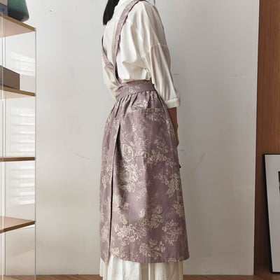 法式復古棉麻田園碎花圍裙 森系工作服3