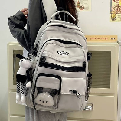 新款大容量雙肩包 初高中＆小學高年級適用 附可愛玩偶掛飾四色可選2