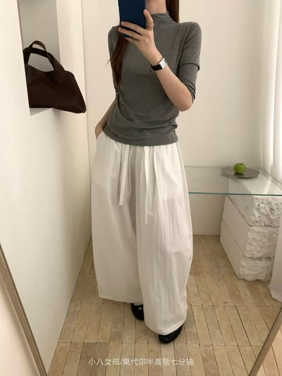 簡約舒適莫代爾半高領七分袖上衣3