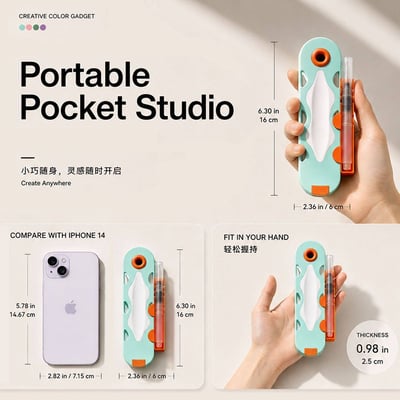 口袋美術工作室輕巧旋轉水彩顏料組 內附自來水筆5