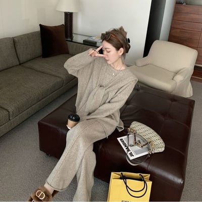 秋冬名媛感 韓劇同款柔軟高級針織披肩三件套1